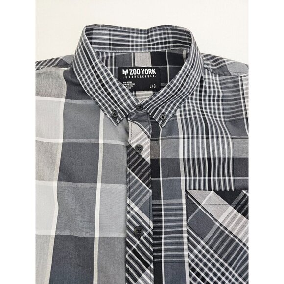 Zoo York Size Large Mens Black Gray White Check Pocket Logo Long Sleeve Shirt - Picture 1 of 11